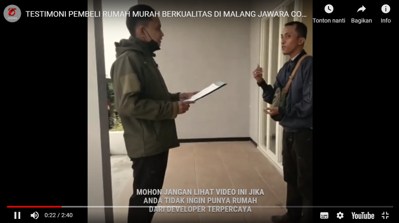 Video Testimoni dari pembeli Rumah Malang Murah Berkualitas di JarCo lokal Malang dan dari USA